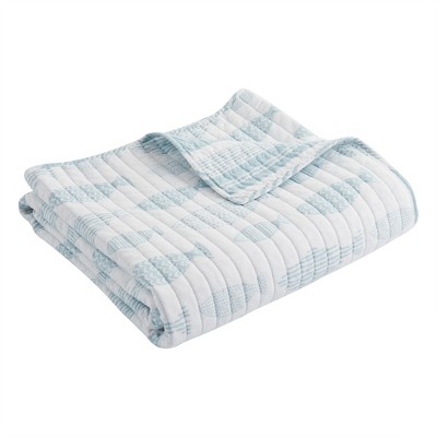 Aqua and White Cotton Reversible Quilted Throw