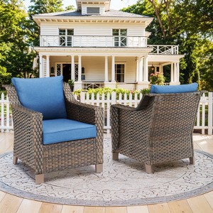 Belord Brown Wicker Outdoor Chairs,Patio Lounge Club Chairs Set of 2 with All Weather Resistant Deep Seat High Back, Patio Furniture Chairs - 1 of 4