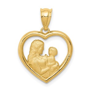 Black Bow Jewelry 14k Yellow Gold Mom and Baby Heart Pendant, 17mm (5/8 inch) - 1 of 4
