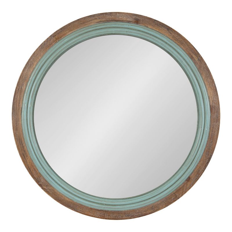 Kate and Laurel Palmer Wood Round Wall Mirror, 26" Diameter, Blue, 5 of 9