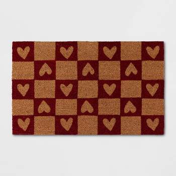 1'6"x2'6" Checkered Hearts Coir Doormat Red - Threshold™
