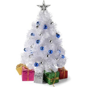 Prextex 23 Inch  Mini Christmas Tree with Warm White LED Lights-White - 1 of 4