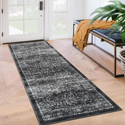 Washable Vintage Rug Non Slip Low Pile Rug Soft Throw Floor Cover Floral Foldable Indoor Carpet for Living Room Bedroom Playroom Nursery