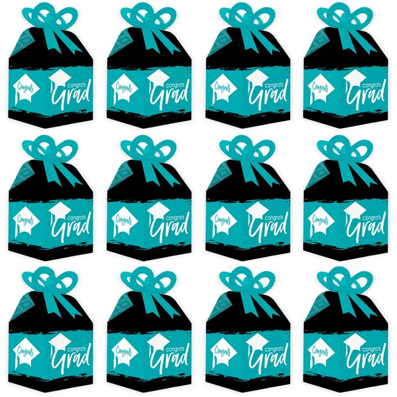 Big Dot of Happiness Teal Grad - Best is Yet to Come - Square Favor Gift Boxes -  Turquoise Graduation Party Bow Boxes - Set of 12, 4 of 8