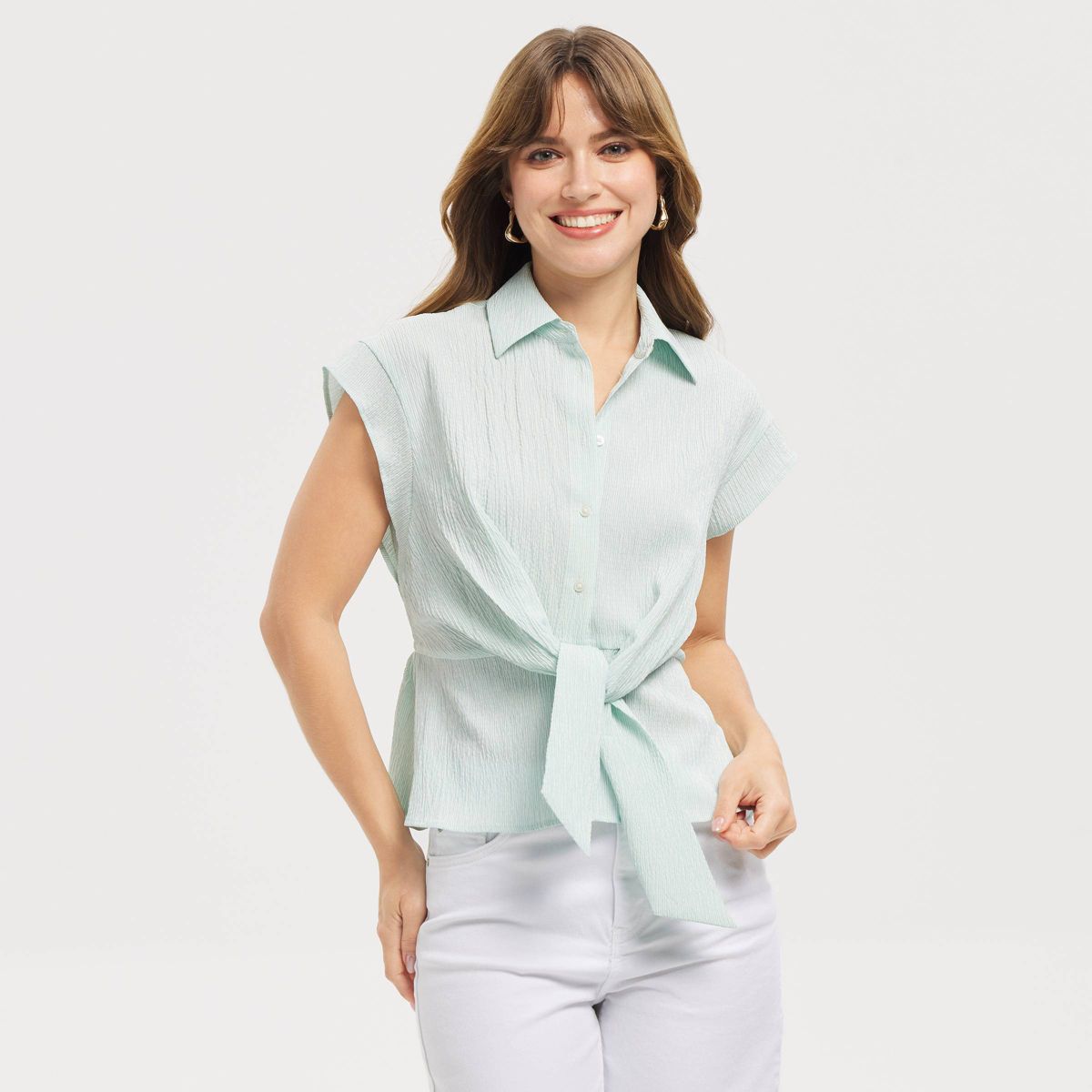 Women's Short Sleeve Tie-Front Button-Down Shirt - A New Day™