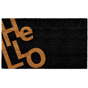 HomeRoots 17" X 29" Black And Natural Hello Outdoor Coir Door Mat - 1 of 4