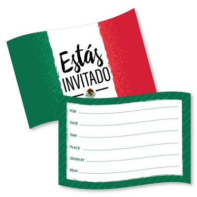 Big Dot of Happiness Viva Mexico - Shaped Fill-In Invitations - Mexican Independence Day Party Invitation Cards with Envelopes - Set of 12