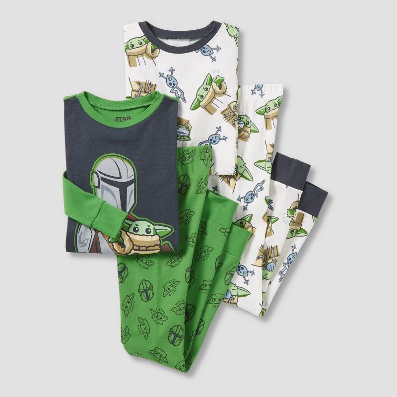Boys&#39; Star Wars: The Mandalorian 4pc Snug Fit Long Sleeve Pajama Set - Green, 1 of 4