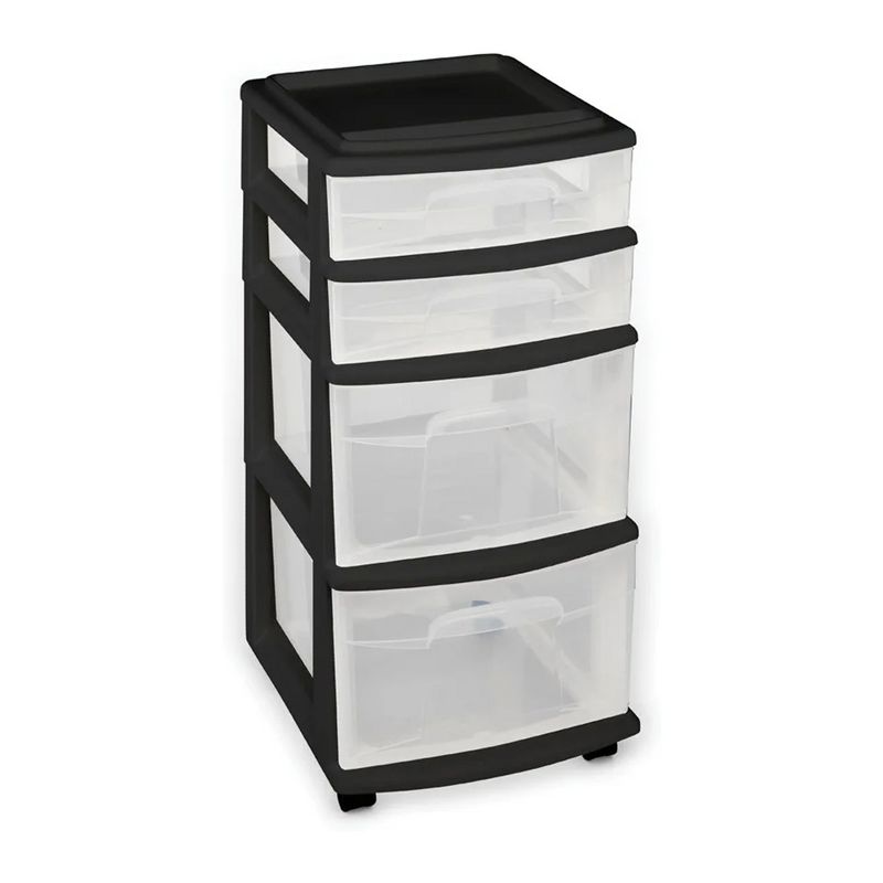 Homz Plastic 4 Clear Drawer Medium Home Organization Storage Container Tower with 2 Large Drawers and 2 Small Drawers, Black Frame (2 Pack), 4 of 7