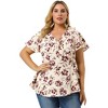 Agnes Orinda Women's Plus Size Ruffle Neck Floral Wrap Tie Waist Blouse - 3 of 4