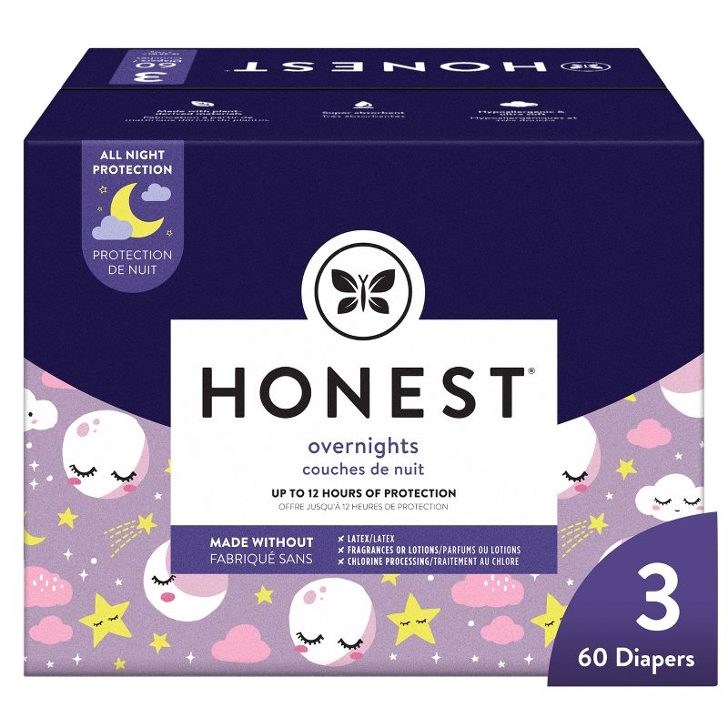 The Honest Company Clean Conscious Disposable Overnight Diapers Cozy Cloud + Star Signs - Size 3 - 60ct, 1 of 5