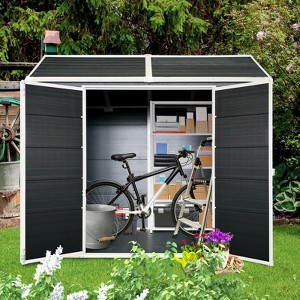 96.25"4x8ft Resin Outdoor Storage Shed with Two-Window and Double-Door,Plastic Shed with Floor forGargen,Patio,Yard,Lawn,Black - 1 of 4