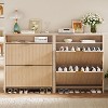Anegl Sar Fluted Shoe Cabinet with 2 Flip Drawers & Open Shelf, Space-Saving Entryway Storage with Gold Handles, Wood - 3 of 4