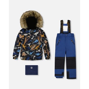 Deux par Deux Boy Two-Piece Play Snowsuit with Printed Dinosaurs Jacket Navy Blue - 1 of 4