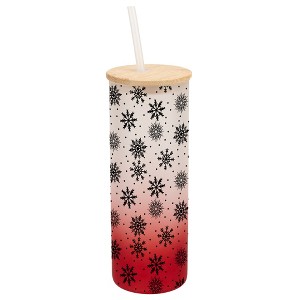 Elanze Designs Falling Snow Winter Scene Wrap-Around Design 25 Ounce Frosted Gradient Glass On-The-Go Coffee Travel Skinny Tumbler Mug Cup, Bamboo Lid - 1 of 1