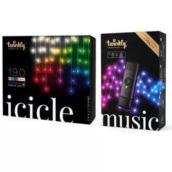 Twinkly Icicle + Music Bundle App-Controlled LED Christmas Lights 190 LED RGB+W Multicolor Indoor/Outdoor Smart Lighting with USB Music Syncing Device
