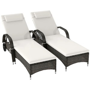 Resenkos 2 Reclining Chaise Lounge Chairs, Outdoor Sectional Furniture, PE Rattan, Mixed Brown and Cream White - 1 of 4