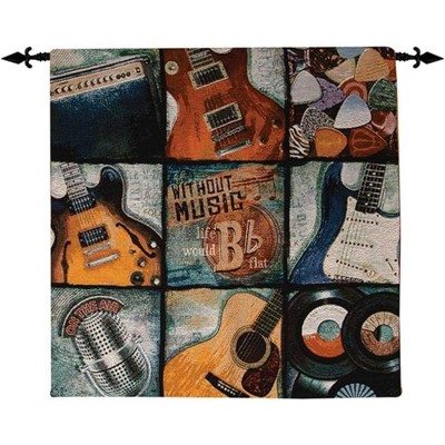 Manual Woodworkers and Weavers Without Music Life Would Be Flat Wall Hanging, 26x26 Inches, Woven Cotton Tapestry with Musical Quote and Notes