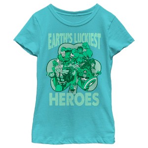 Girl's Marvel St. Patrick's Day Earth's Luckiest Heroes T-Shirt - 1 of 4