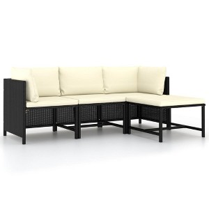 vidaXL 4 Piece Patio Sofa Set with Cushions Black Poly Rattan - 1 of 4