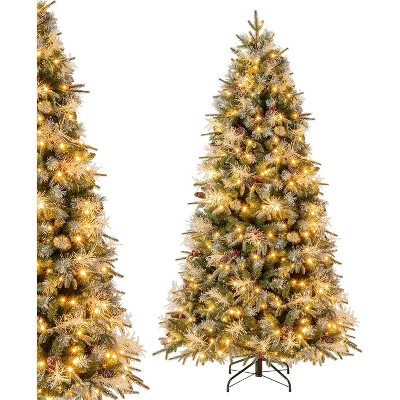 Tangkula Pre-Lit Artificial Christmas Tree w/ 1072 PE & PVC & PET Branch Tips