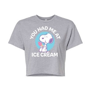 Women's - Peanuts - You Had Me At Ice Cream Cropped Graphic T-Shirt - 1 of 4