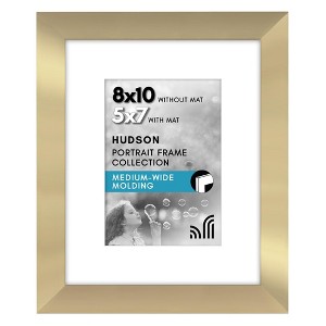 Americanflat 8x10 Picture Frame with Shatter-Resistant Glass - Use as 5x7 Frame with Mat or 8x10 Frame Without Mat - Hudson Collection - Black - 1 of 4