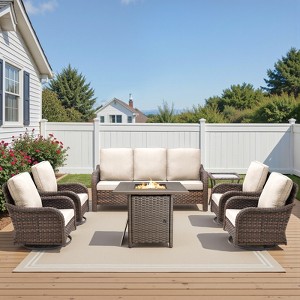 Buenhomino Patio Furniture Set with 30" Fire Pit Table-High Back Outdoor Swivel Chairs Set with Thick Cushions Outdoor Patio Conversation Sets - 1 of 4