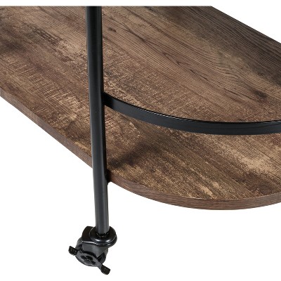 Rustic Brown and Black 3-Tier Oval Bar Cart with Storage