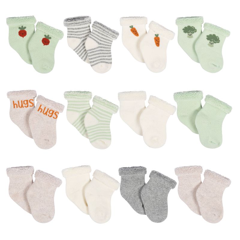 Gerber Baby Neutral 12-Pack Terry Wiggle Proof® Socks Happy Veggies, 1 of 10