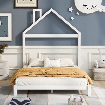 Whisen Twin Size Wood Platform Bed with House-shaped Headboard