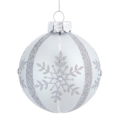 Kurt Adler 80MM Silver Snowflake Glass Ball Ornaments, 6-Piece Set