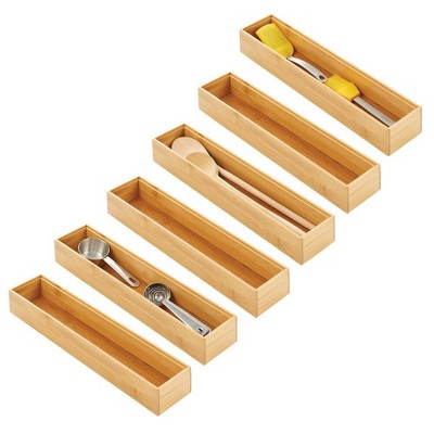 mDesign Stackable 15" Long Wooden Bamboo Drawer Organizer - 6 Pack, Natural Wood