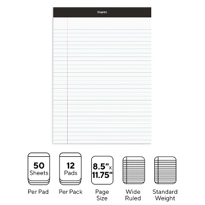 TRU RED Notepads 8.5" x 11.75" Wide White 50 Sh/Pad 12 Pads/PK TR57339