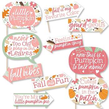 Big Dot of Happiness Funny Girl Little Pumpkin - Fall Birthday Party or Baby Shower Photo Booth Props Kit - 10 Piece