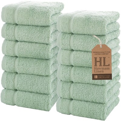 Hawmam Linen Luxury Cotton Washcloths 13x13 Inch - Large Hotel Spa Bathroom Face Towel | 12 Pack |