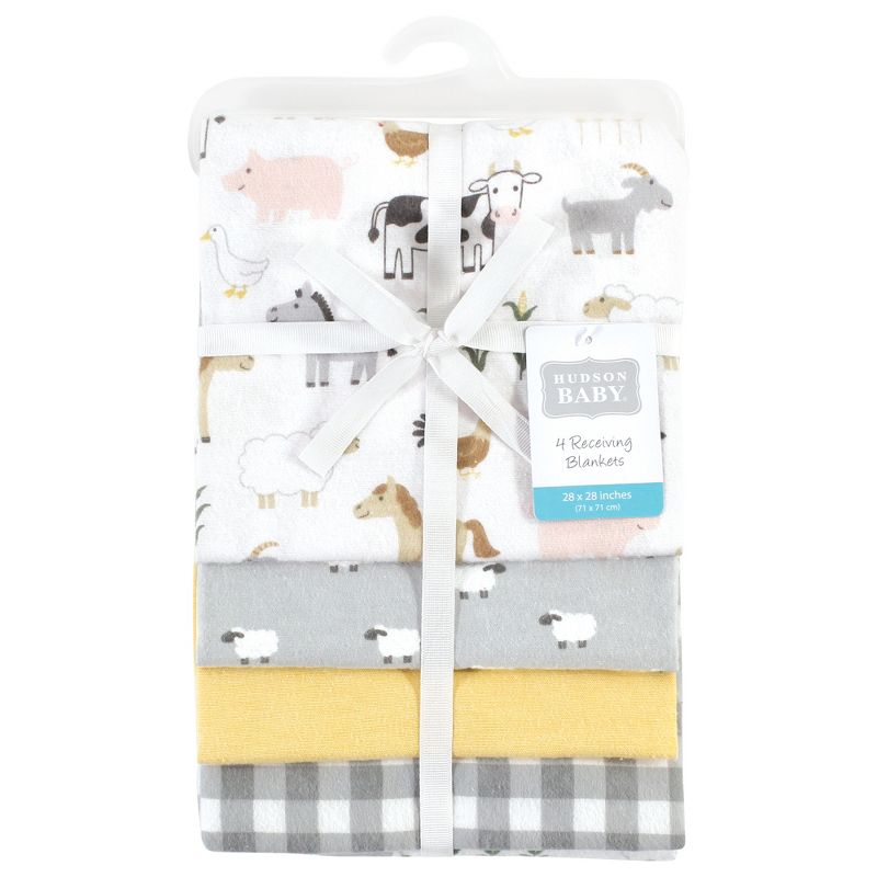 Hudson Baby Cotton Flannel Receiving Blankets, Cute Farm, One Size, 2 of 7