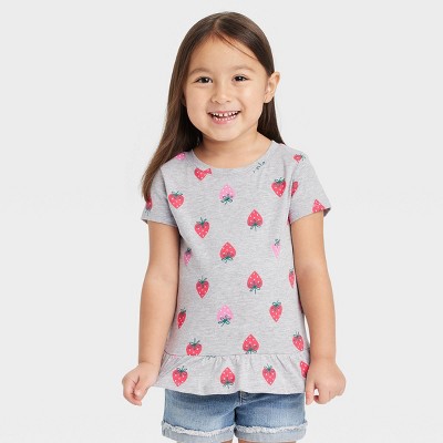 Toddler Girls' Strawberries Short Sleeve Top - Cat & Jack™ Gray