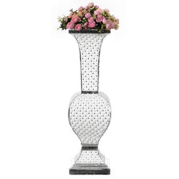 Uniquewise Decorative Trumpet Floor Vase, Silver Studs, White Pearl Design, 40-inch-tall Centerpiece Floral Display, Unique Home Accent, Wedding Decor
