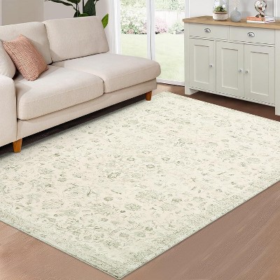 Acekool 10x13 Vintage Medallion Washable Area Rug, Extra Large Non-Slip Distressed Floral Carpet, Stain Resistant for Living Room, Bedroom, Grey