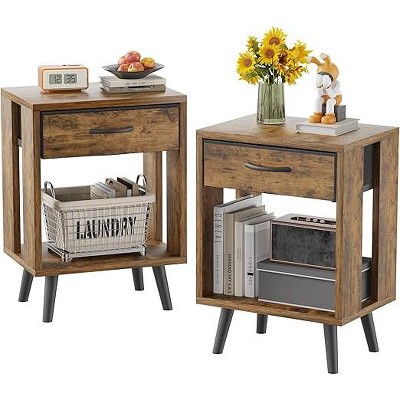 Gericco Night Stand Set 2 with 19'' D Large Tabletop and 3 Fabric Drawer, Bedside Tables with Fast Charging Station, Spacious Storage