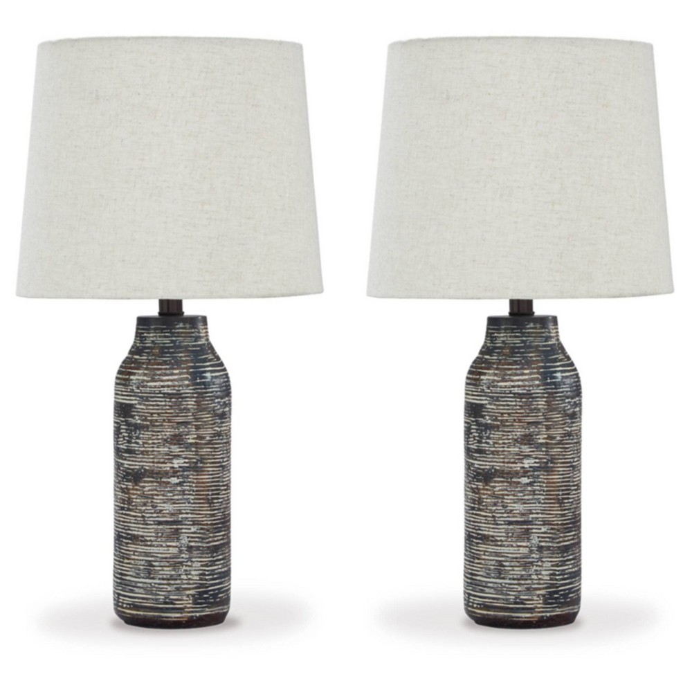 Photos - Floodlight / Street Light Set of 2 Mahima Paper Table Lamps Black/White - Signature Design by Ashley