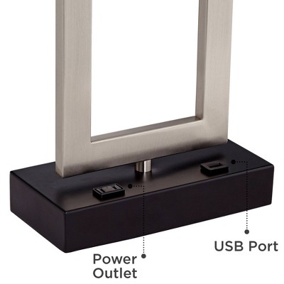 Brushed Nickel Modern Table Lamp with USB and AC Outlet