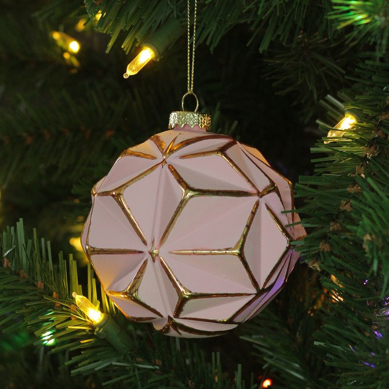Northlight 4" Pink and Gold Round 3D Geometric Glass Christmas Ornament, 2 of 4