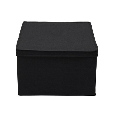 Jumbo Black Linen Stackable Fabric Storage Bins with Lids