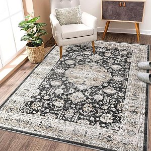 Vintage Large Living Room Rug Non Slip Backing, Washable Low Pile, Non-Shedding, Foldable Ultra-Thin Carpet for Office Bedroom - 1 of 4