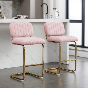 Mid Century Modern Bar Stools Set Of 2 Counter Height Armless Bar Chairs With Metal Base Upholstered Dining Chairs For Dining Room Kitchen Island - 1 of 4
