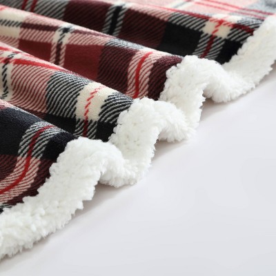 Red Plaid Reversible Sherpa Fleece Throw Blanket