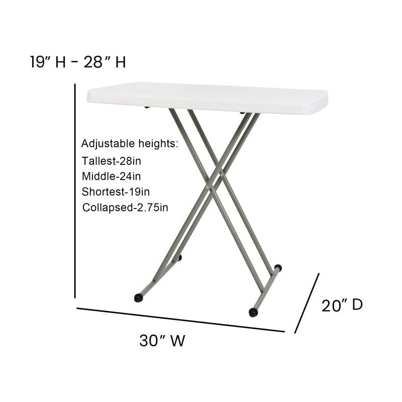 SUGIFT 30" Height Adjustable Folding Table TV Tray for Indoor Outdoor Use, White, 3 of 7