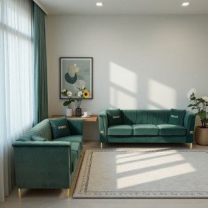 3-Seater Velvet Plush Sofa Set of 2 with Gold-Tone Metal Legs, Stylish Design, and Durable Construction - 1 of 4